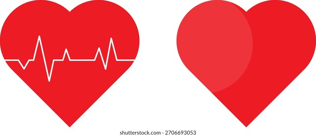 Duas formas estilizadas de coração vermelho são mostradas lado a lado. Um coração exibe uma linha branca do eletrocardiograma.
