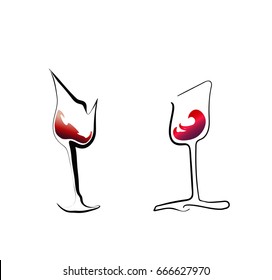 Two stylized red wine glasses