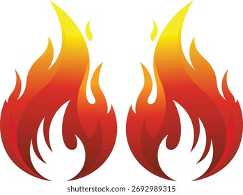 Zwei stilisierte rote und gelbe Flammen auf weißem Hintergrund Feuerhitze