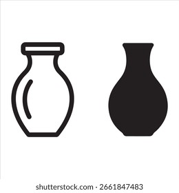Two stylized representations of a classic vase, one outlined, one solid.