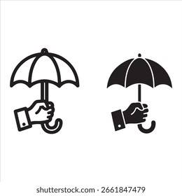 Duas representações estilizadas de uma mão protegendo com um guarda-chuva.