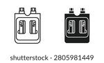 Two stylized representations of a prismatic lithium ion battery cell one line art and one solid black convey energy storage technology for innovation or power concepts.