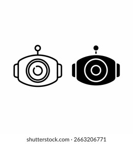 Dos iconos estilizados de la cabeza del robot, uno delineado y otro lleno, mirando hacia adelante.