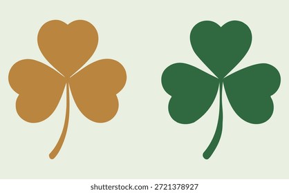 Dos tréboles estilizados, uno marrón y otro verde, mostrados uno al lado del otro sobre un fondo claro.