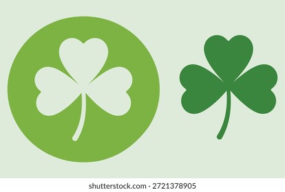 Dos tréboles estilizados, uno blanco dentro de un círculo verde y otro verde sólido, que simbolizan la suerte y el Día de San Patricio.