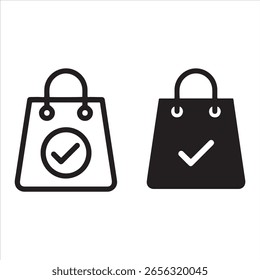 Dos bolsos de compras estilizados, uno delineado y otro sólido, ambos con un símbolo de marca de verificación.