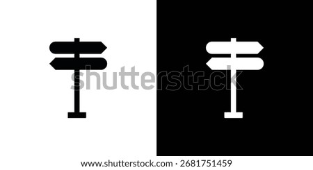 Two stylized signpost icons, one black on white and one white on black, both featuring directional arrows.