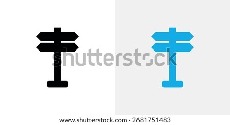 Two stylized signpost icons, one black and one blue, presented side by side on a light gray background.