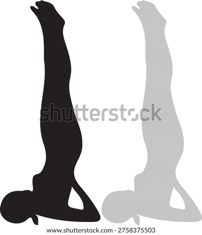 Two stylized silhouette figures, one black and one grey, are depicted in an elegant, elongated backbend pose with arms raised, suggesting grace and artistic movement.