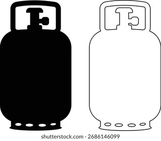 Dos siluetas estilizadas de tanques de gas propano, uno negro sólido y otro delineado, aisladas sobre un fondo blanco limpio.