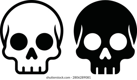 Two stylized skull icons with black and white eye sockets