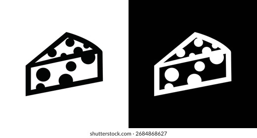 Zwei stilisierte Scheiben Käse, eine auf schwarzem Hintergrund und eine auf weißem Hintergrund, beide in einem einfachen Umrissstil gerendert.