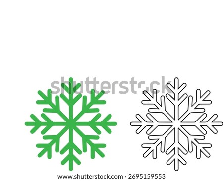 Two stylized snowflake icons one solid green and one outlined on a transparent background
