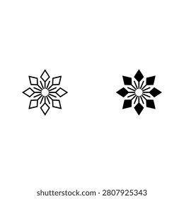 Two stylized snowflakes with intricate geometric patterns on a white background, snowflake