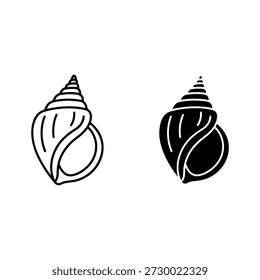 Dois ícones de concha espiral estilizados, contorno e preenchimento sólido, isolados em