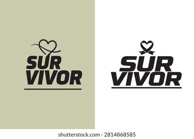 Two stylized survivor logo designs with heart ribbon symbols above text