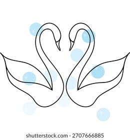 Dos cisnes estilizados que forman un símbolo del corazón en estilo de diseño minimalista