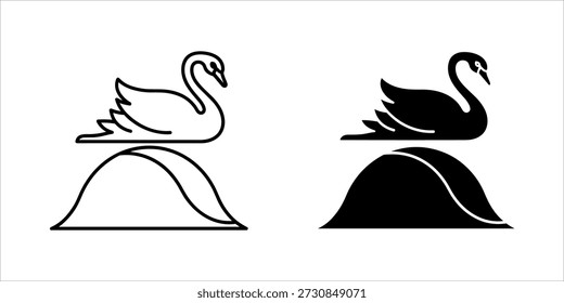 Dos cisnes estilizados de pie en las colinas uno blanco y otro negro