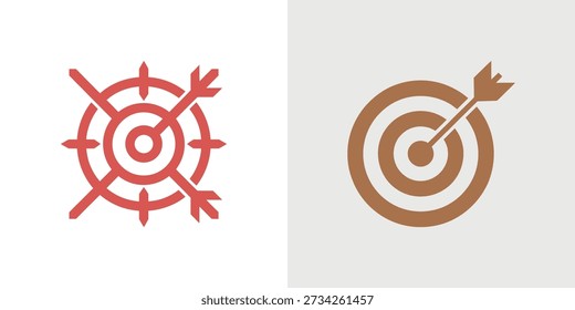Se muestran dos iconos de destino estilizados, uno rojo con flechas y otro marrón, que representan la precisión.