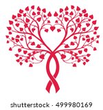 two stylized trees intertwined with heart shaped leaves, silhouette, Vector illustration, central heart shape formed by intertwined branches