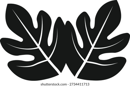 Two Stylized Tropical Leaves Black Silhouette Icon for Nature, Botany, and Jungle Designs