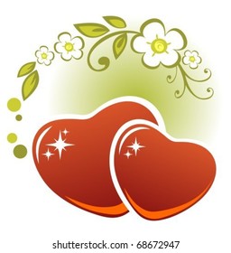 Two stylized Valentines hearts with flowers on a white background.
