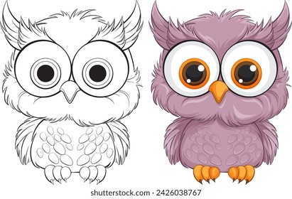 Two stylized vector owls with expressive eyes