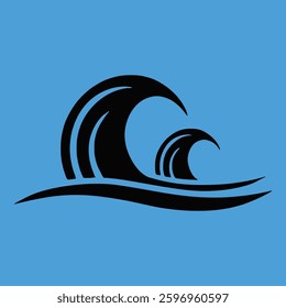 Two stylized waves over blue background