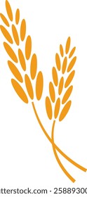 Two stylized wheat stalks forming a semicircle with simple shapes and flat orange color on a white background, conveying agriculture, harvest, and healthy eating concepts