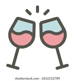 Dois copos de vinho estilizado brindar com líquido rosa e luz bl
