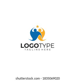 two success people reaching a star logo for teamwork icon vector