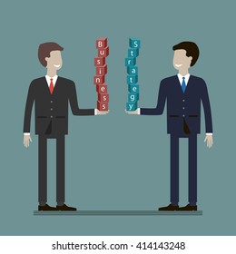 Two successful businessman. Business strategy planning concept. Vector flat style illustration. 