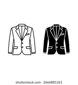 Two suit jacket icons, one white outline and one solid black, are displayed.