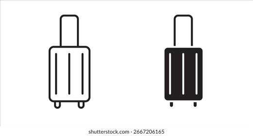 Zwei Koffersymbole: ein Strichmuster, ein einfarbiges Schwarz. Perfekt für Reisen, Gepäck oder App-Design.