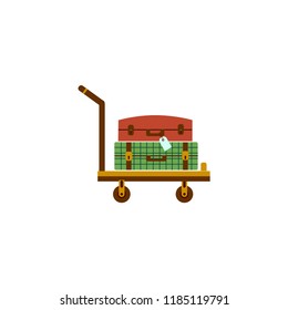 The two suitcase  luggage torism  on a mobile trolley (handcart). Flat design icon, vector illustration.