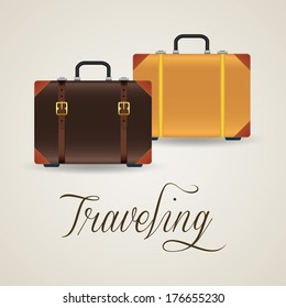two suitcases with different color on a white background