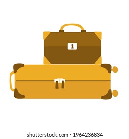 Two suitcases isolated on white background. Vector illustration. Tourism, vacations, business tour, trip, bags, icon. Cartoon, doodle style.