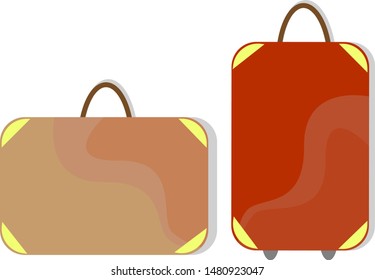 Two suitcases. A suitcase with a handle and a suitcase with a handle and wheels. Colored vector icons of suitcases.