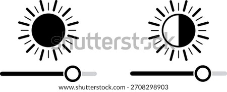 Two sun icons with adjustable sliders, representing brightness control from full to half intensity.
