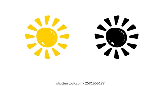 Two sun shapes in yellow and black show contrast and simplicity on a plain background.