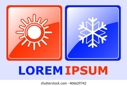 two sun and snowflake on glossy button