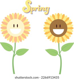 two sunflowers with the word spring on the bottom