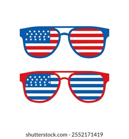 Two Sunglasses Vector Illustration With The USA Flag Flag On It.