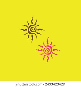 Two suns in brown and pink in front of the background