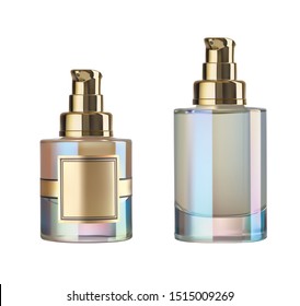 Two super realistic glass jars of cream with a golden lid dispenser