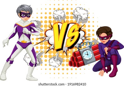Dos superhéroes peleando entre sí ilustración
