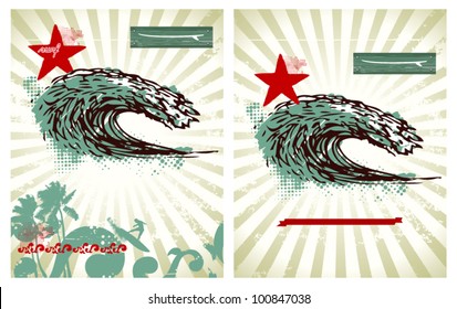 two surf backgrounds with big wave