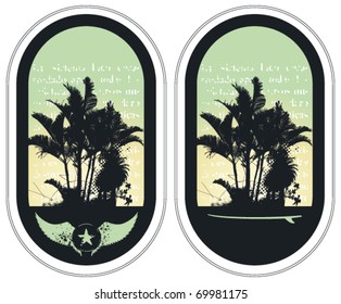 two surf grunge label with summer background