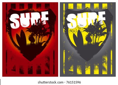 two surf poster with summer shield inside
