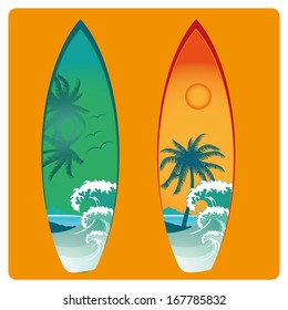 two surfboard with different colors and textures